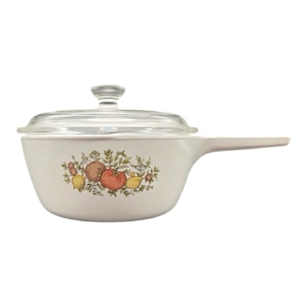 Vintage CorningWare "Spice Of Life" design 3 cup pot with Pyrex lid